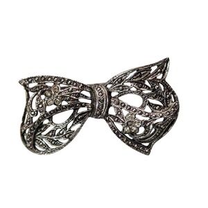vintage silver tone marcasite style bow brooch pin floral design 2 in